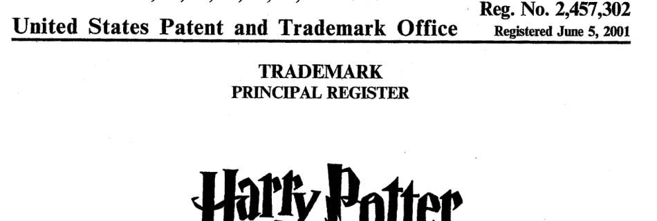 Harry Potter Trademark Certificate