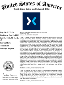 Image of Microsoft's X trademark registration