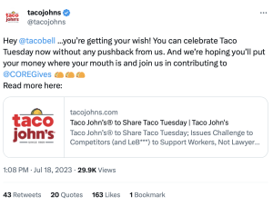 Image of tweet from Taco Johns